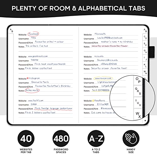 Taja Password Keeper Book with Alphabetical Tabs，Small Password Books for Seniors, Password Notebook for Internet Website Address Log in Detail, Password Logbook to Help You Stay Organized - Black