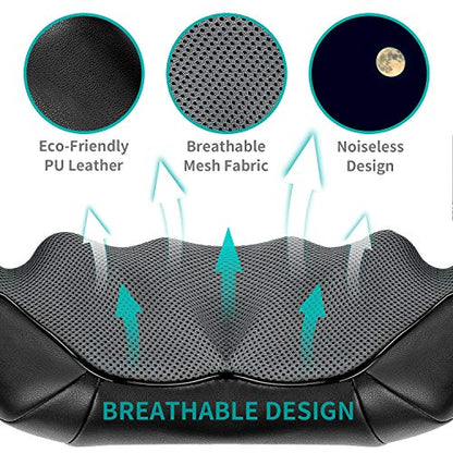 Shiatsu Neck and Back Massager with Soothing Heat, Nekteck Electric Deep Tissue 3D Kneading Massage Pillow for Shoulder, Leg, Body Muscle Pain Relief, Home, Office, and Car Use