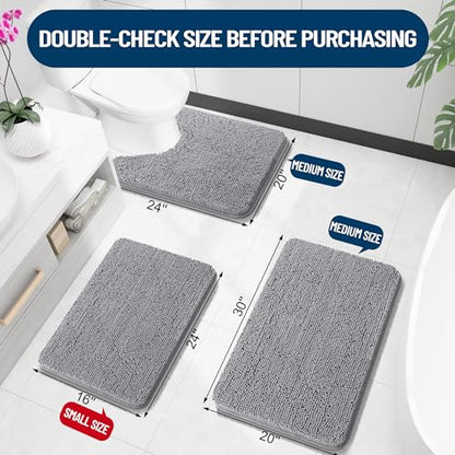 OLANLY Bathroom Rugs 30x20, Extra Soft Absorbent Chenille Bath Rugs, Non-Slip, Dry Quickly, Machine Washable, Bath Mats for Bathroom Floor, Tub and Shower, Grey