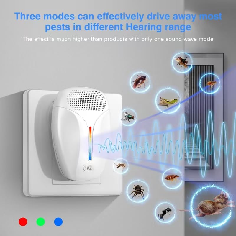 2025 Upgraded Ultrasonic Repeller & Insect Indoor Repeller,Ultrasonic and Repellent for Roach,Rodent,Mouse,Bugs,Mosquito,Mice,Spider,Ant,3 Mode Switching,6 Packs