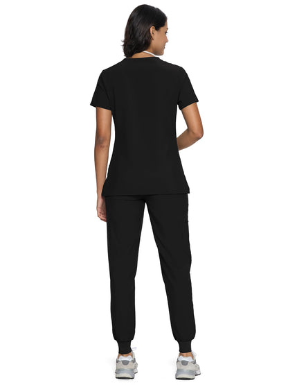 floralhue Scrubs for Women, Women's Medical Scrub Sets, V-Neck Scrubs Top & Cargo Pants with 12 Pockets, Black, M