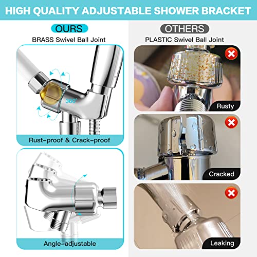 6-Setting Shower Head with Handheld, JDO High Pressure Hand held Shower Head, 4.7 Inch Chrome Detachable Showerhead Set with 59 Inch Stainless Steel Hose and Adjustable Showerhead Holder