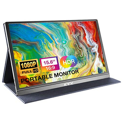 KYY Portable Monitor 15.6inch 1080P FHD USB-C, HDMI Computer Display HDR IPS Gaming Monitor w/Premium Smart Cover & Screen Protector, Speakers, for Laptop PC MAC Phone PS4 Xbox Switch