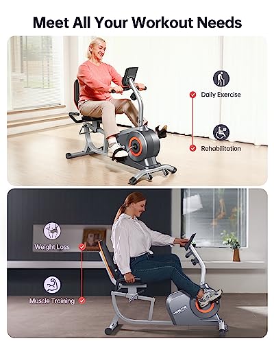 YOSUDA Recumbent Exercise Bike for Adults Seniors with Quick Adjust Seat, 350LB Capacity & 16-level Resistance, Sliver