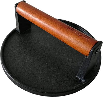 Firsgrill Burger Press 7.08" Round & 8.3”X4.3”Rectangle Heavy-Duty Cast Iron Smash Meat Steak With Wood Handle for Blackstone Camp chef Pitboss Weber Treager Griddle Grills (Round & Rectangle)