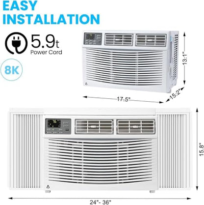 8000 BTU Window Air Conditioner, Window AC Unit 115V Cools Up to 350 Sq.Ft, Energy Saving with Remote & App Control & Timer, Perfect for Small Bedroom or Living Room, Easy Install Kit