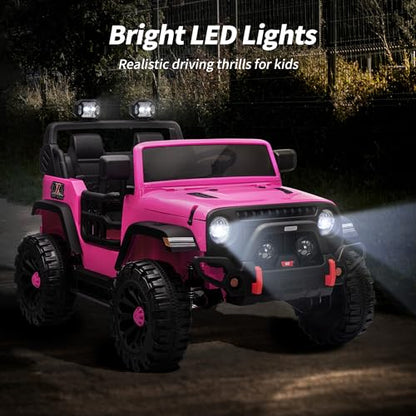 Hikiddo 2 Seater Ride on Car for Kids, 12V Electric Car Ride on Toy for Kids Age 4-8 w/Remote Control, Capacity 150lbs - Pink