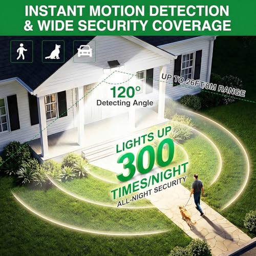 Solar Outdoor Lights Motion Sensor, 3500LM 286 LED Security Flood Lights with Visual Battery & Mode Display, 3 Lighting Modes, IP65 Waterproof 3-Head Wide Angle for Garage, Yard, Patio (2 Pack)