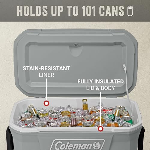 Coleman Classic Series Insulated Portable Rolling Cooler with Wheels, Leak-Resistant Outdoor Hard Cooler Keeps Ice up to 5 Days, 62-Quart