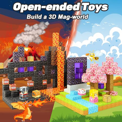 Magnetic Blocks - Build Mine Magnet World Magic Portal Set, Magnetic Tiles 1" Building Blocks Toddler Toys STEM Sensory Outdoor Toys for 3+ Year Old Boys & Girls, Creative Kids Games Kids Toys 84PCS