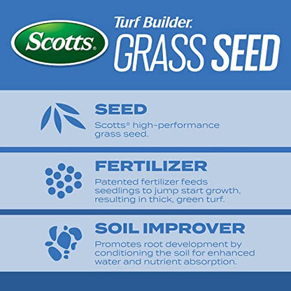 Scotts Turf Builder Grass Seed Sun & Shade Mix with Fertilizer and Soil Improver, Thrives in Many Conditions, 5.6 lbs.