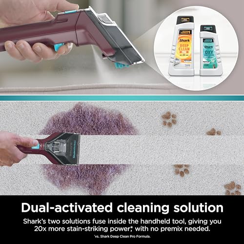 Shark Carpet Cleaner Machine, Portable Upholstery StainStriker, Spot, Odor & Stain Remover, 2 Carpet Cleaner Solutions, 3 Tools, Perfect for Pet Hair, Carpet, Area Rugs, Couches, Burgundy, PX203BRN