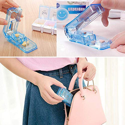 JohnBee Pill Cutter | Best Pill Cutter for Small or Large Pills | Designed in the USA| Cuts Vitamins | Includes Keychain Pill Holder (Blue)