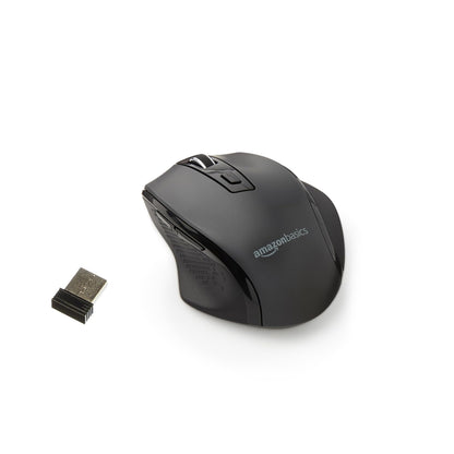 Amazon Basics Ergonomic 2.4 GHz Wireless Optical Mouse, DPI adjustable, Compatible with PC, Mac, Laptop - Black