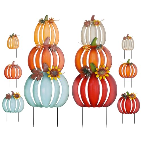 hogardeck Fall Decorations for Home Outdoor, 2 PCS 34" Decorative Garden Stakes with 6 Stacked Pumpkins for Fall Decor, Metal Yard Signs for Garden Home Lawn Patio Thanksgiving