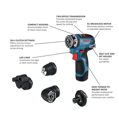 BOSCH GXL12V-270B22 12V Max 2-Tool Combo Kit with Chameleon Drill/Driver Featuring 5-In-1 Flexiclick® System and Starlock® Oscillating Multi-Tool