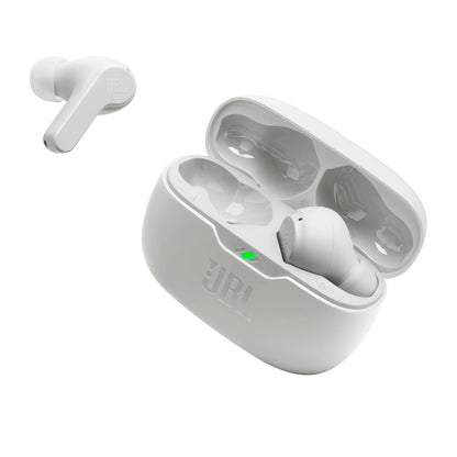 JBL Vibe Beam - True Wireless JBL Deep Bass Sound Earbuds, Bluetooth 5.2, Water & Dust Resistant, Hands-free call with VoiceAware, Up to 32 hours of battery life (White)