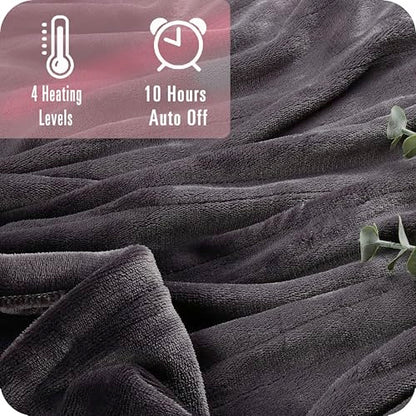 SUNNY HEAT Heated Electric Blanket Full Size 72"x84" - Cozy Warm Flannel Heated Blanket with 4 Heating Levels & 10 Auto Off - Winter Comfort Heating Blanket, Sleep Aid Bedding, Dark Grey