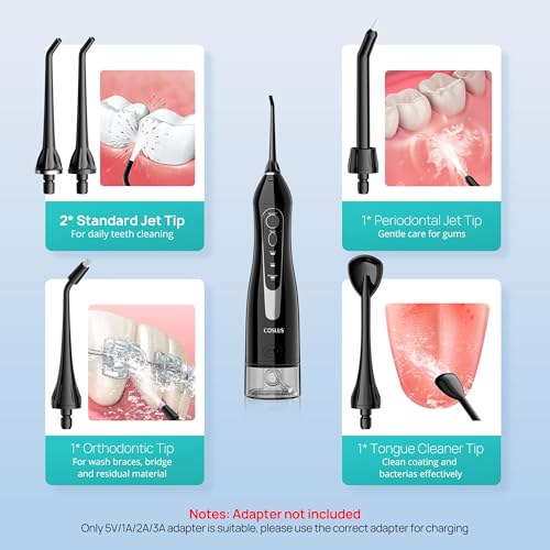 COSLUS Water Dental Flosser Teeth Pick: Portable Cordless Oral Irrigator 300ML Rechargeable Travel Irrigation Cleaner IPX7 Waterproof Electric Waterflosser Flossing Machine for Teeth Cleaning F5020E