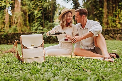 PICNIC TIME Corsica Wine and Cheese Picnic Basket - Wine Tote Bag - Gift for Wine Lovers, (Beige Canvas), 12 x 7 x 17