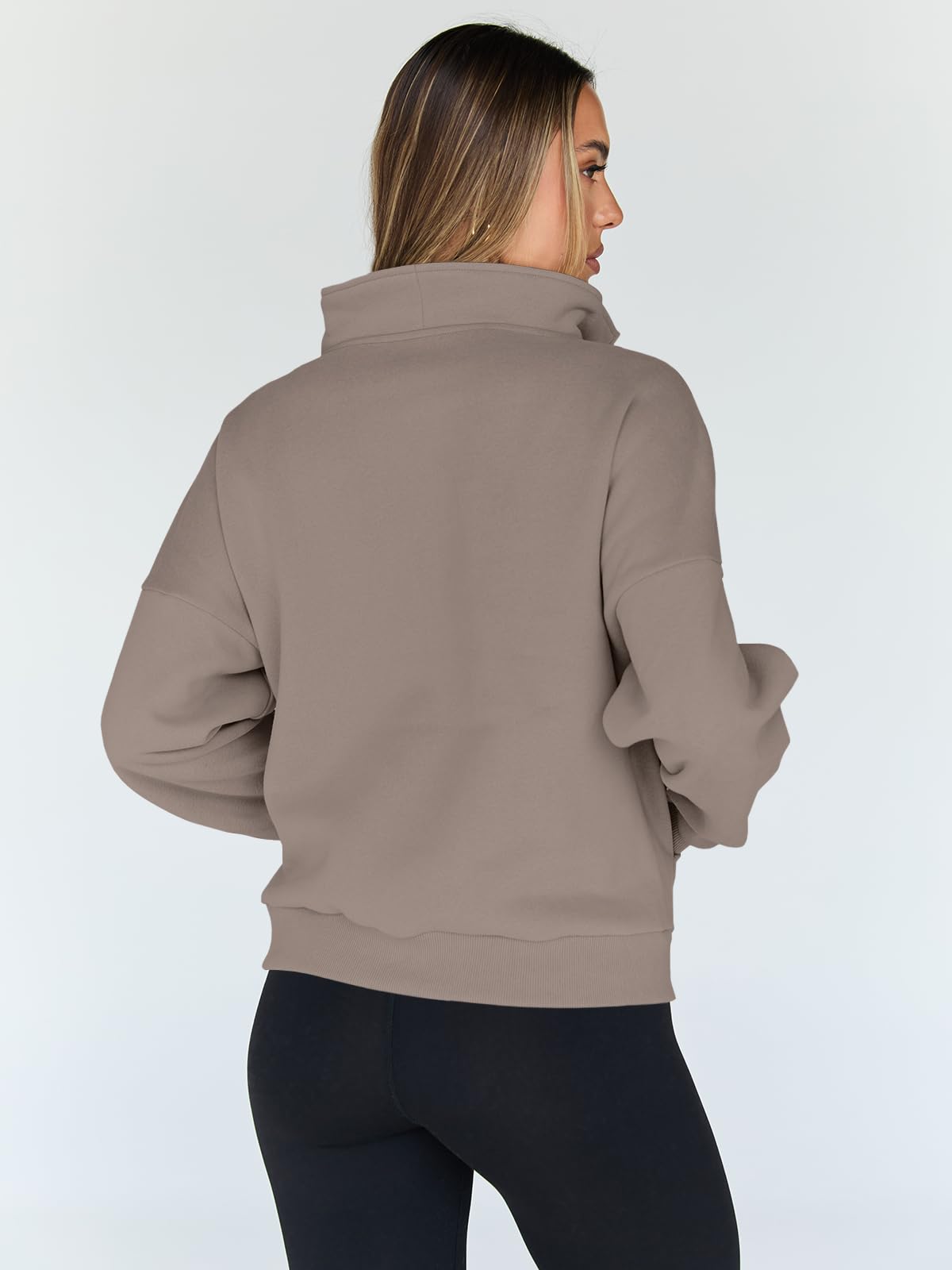 Trendy Queen Sweatshirts Half Zip Pullover Quarter Zip Oversized Hoodies Sweaters Comfy Fall Outfits 2024 Y2K Winter Clothes CoffeeGrey M
