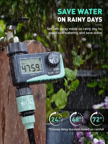 RAINPOINT Sprinkler Timer, Programmable Water Timer for Garden Hose, Outdoor Soaker Hose Timer with Rain Delay/Manual/Automatic Watering System, Digital Irrigation Timer for Yard, Lawn, 1 Outlet