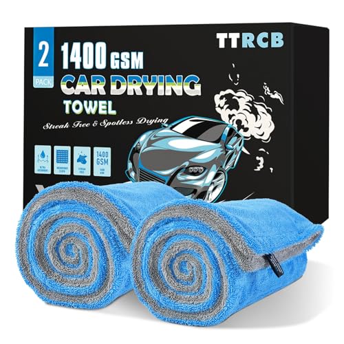 TTRCB 2 Pack Car Drying Towels (48" x 24"), Extra Large Microfiber Towels for Cars, 1400 GSM Ultra-Absorbent, Streak Free, Double Twisted-Loop Drying Towels Car Detailing for SUV, RV, Trucks