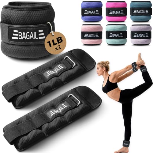 BAGAIL Ankle Wrist Weights for Women & Men, 1lb Each (2lb Pair), Black