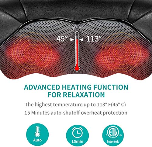 Shiatsu Neck and Back Massager with Soothing Heat, Nekteck Electric Deep Tissue 3D Kneading Massage Pillow for Shoulder, Leg, Body Muscle Pain Relief, Home, Office, and Car Use