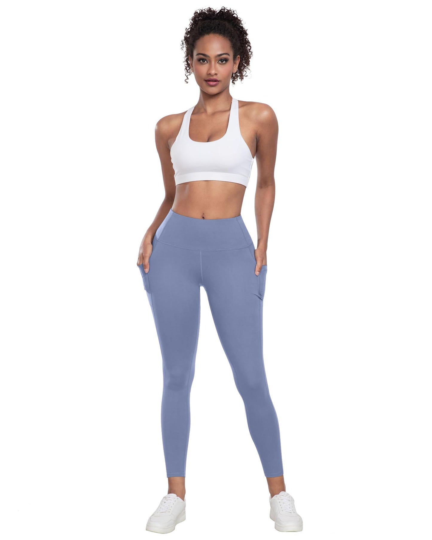 LZYVOO Leggings with Pockets for Women, 6 Packs Soft High Waisted Tummy Control Workout Yoga Pants(BlackGrayNavyBlueXRedCGreen-L)
