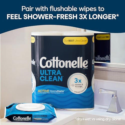 Cottonelle Ultra Clean Toilet Paper with Active CleaningRipples Texture, 24 Family Mega Rolls (24 Family Mega Rolls = 132 Regular Rolls) (4 Packs of 6), 353 Sheets Per Roll, Packaging May Vary