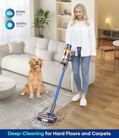 NADALY Cordless Vacuum Cleaner, 550W/45Kpa Stick Vacuum with Touch Screen, MAX 65Mins Runtime Vacuum Cleaner for Home, Anti-Tangle & Auto Mode, Wireless Vacuum for Pet Hair Carpet Hardwood Floor