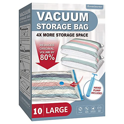 Vacuum Storage Bags, 10 Large Space Saver Bags Seal with Pump, Sealer for Clothes, Comforters, Blankets, Bedding