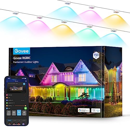 Govee Permanent Outdoor Lights, Smart RGBIC Outdoor Lights with 75 Scene Modes, 150ft with 108 LED Eaves Lights, IP67 Waterproof for Halloween Decorations, Christmas, Work with Alexa, Google Assistant