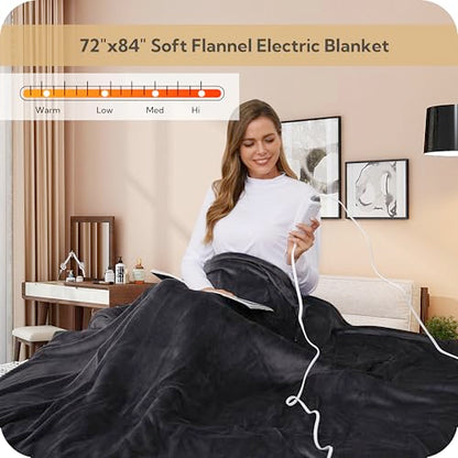 SUNNY HEAT Heated Electric Blanket Full Size 72"x84" - Cozy Warm Flannel Heated Blanket with 4 Heating Levels & 10 Auto Off - Winter Comfort Heating Blanket, Sleep Aid Bedding, Dark Grey