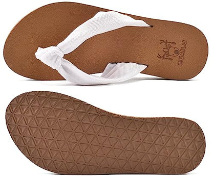 KuaiLu Flip Flops for Women with Arch Support Yoga Mat Comfortable Summer Beach Walking Thong Cushion Sandals Slip On Indoor Outdoor White Khaki Size 8