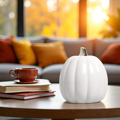 Pearhead White Ceramic Pumpkin with Gold Stem – Elegant Fall Harvest Décor, Modern Autumn Tabletop Accent, Thanksgiving Centerpiece, and Seasonal Home Decoration