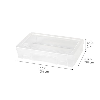 IRIS USA Pencil Case Box Storage Container for Organizing with Snap Lid, 10-Pack, Big Capacity Stackable Plastic Pen Pouch for Craft Hobby Art Supplies Journaling Stationery Sticker, Clear, Medium