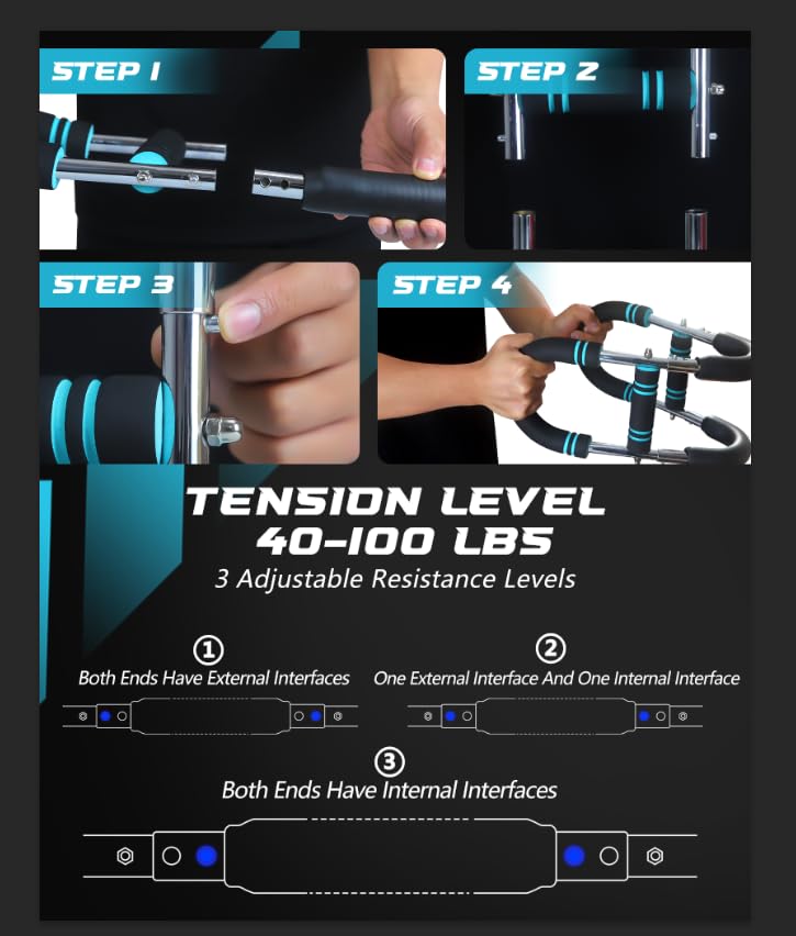 2025 Pro Twister Arm Trainer, 40-100lb Adjustable Power Twister Bar, Chest Shoulder Arm Workout Equipment, Portable Detachable Upper Body Fitness Machine for Home & Gym