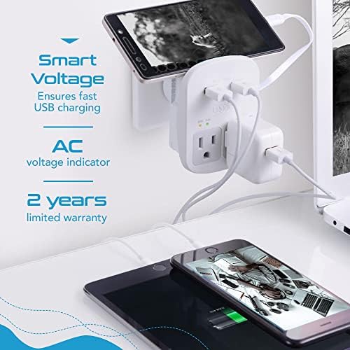 Ceptics Universal Travel Adapter Kit - 2 USB, USB-C Cord+2 US Outlets QC 3.0, Surge Protection, Plugs for Europe, UK, China, Australia, Japan - Perfect for Laptop, Cell Phones, Cameras,Safe ETL Tested