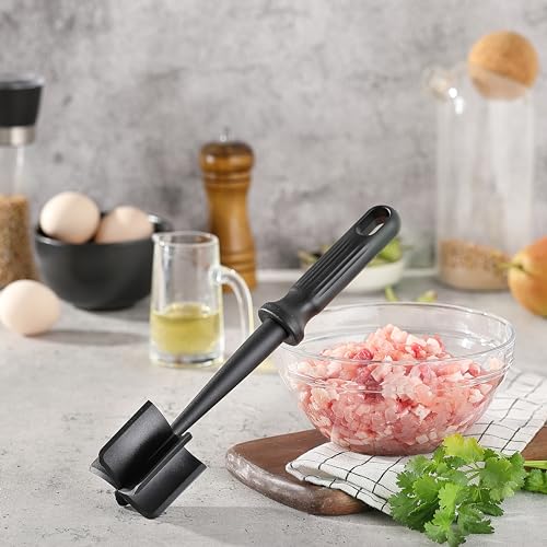 Meat Chopper for Ground Beef, JJOO Heat Resistant Hamburger Meat Chopper, Nylon 5 Curved Blades Ground Beef Smasher, Non-Stick Meat Masher, Mix and Chop Kitchen Tool (Black)