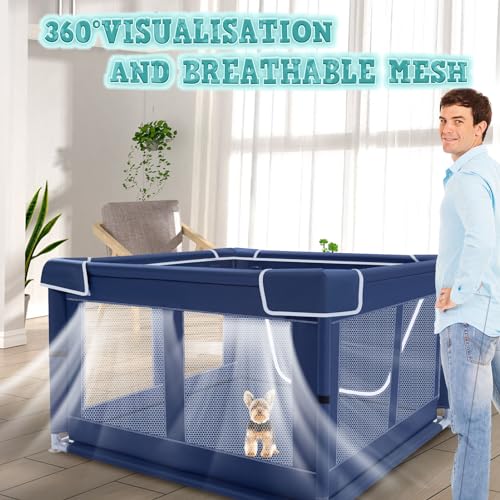 XVISHX 42x42 Inches Puppy Playpen with Gate, Dog Playpen for Puppies or Small Dogs, DogFence Pet Playpen for Indoor & Outdoor, Sturdy Safety DogPen with Thickened Fabric, High-Strength Nylon Wire Mesh