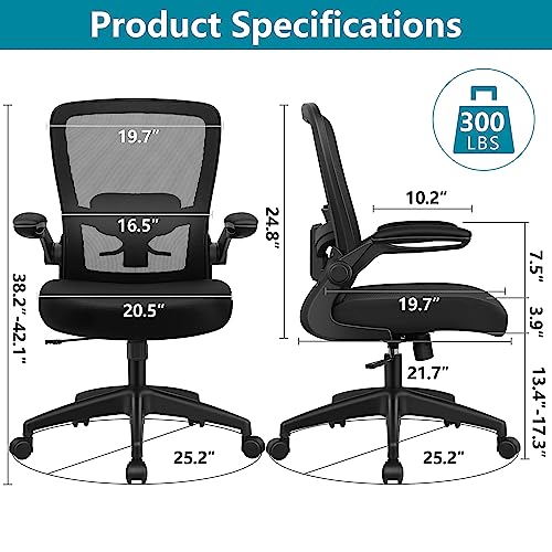 FelixKing Office Chair, Ergonomic Desk Chair Breathable Mesh Chair with Adjustable High Back Lumbar Support Flip-up Armrests, Executive Rolling Swivel Comfy Task Computer Chair for Home Office