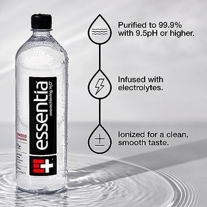 Essentia Water Bottled, Ionized Alkaline Water:99.9% Pure, Infused With Electrolytes, 9.5 pH Or Higher With A Clean, Smooth Taste, 1 Litre (Pack of 12)