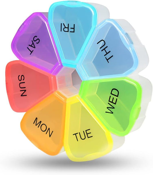 Weekly 7 Day Large Pill Organizer, Travel Pill Box, Pill case, Medicine Organizer, Pill Container, Pill Box 7 Day, Pill Dispenser, Medication Organizer, Pill Organizer Weekly (1PCS Colorful)