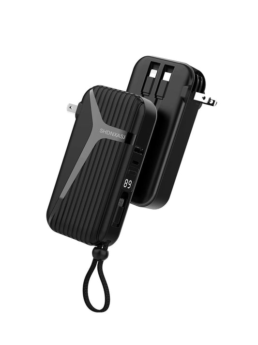 Portable Charger with Built in Cable and AC Wall Plug,10000 mAh External Battery Power Bank, LED Display 4 Outputs 2 Inputs, Travel Phone Charger Battery Pack for iPhone 16 15 14 13 Samsung iPad