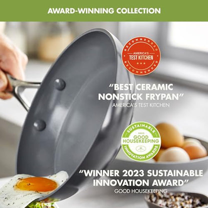 GreenPan Valencia Pro Ceramic Nonstick 16 Piece Cookware Set, Hard Anodized PFAS-Free Pots & Pans, Induction Ready, Compatible on All Cooktops, Dishwasher Safe, Oven Safe to 600F, Gray