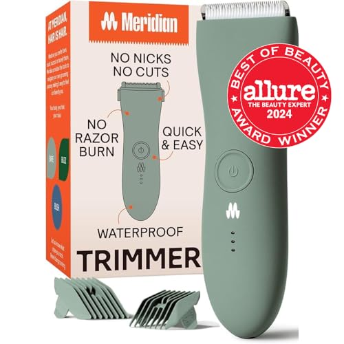 MERIDIAN Body Hair Trimmer for Men, Bikini Trimmer for Women, Ball Trimmer Men, Pubic Hair, No Nick, No Cut, No Razor Burn, Groin and Body Shaver - Waterproof & Rechargeable Body Groomer - Sage