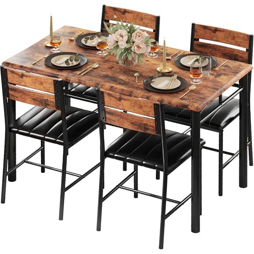 IRONCK Dining Table Set for 4, Rustic Brown