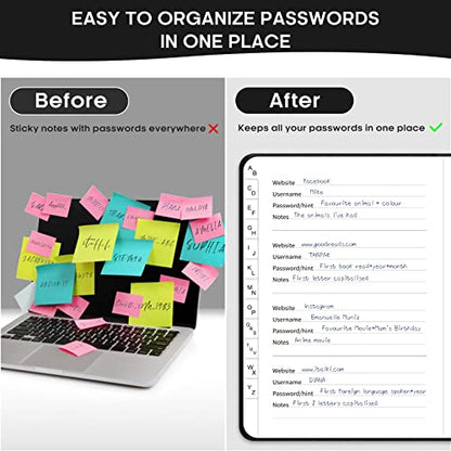 Taja Password Keeper Book with Alphabetical Tabs，Small Password Books for Seniors, Password Notebook for Internet Website Address Log in Detail, Password Logbook to Help You Stay Organized - Black